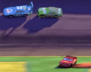 Lightning McQueen losing race Pixar meme template