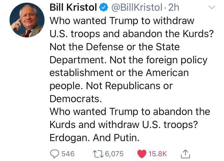 Political Tweet, Bill Kristol, Trump, Kurds, Turkey political-memes political text: 