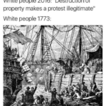 political-memes political text: White people 2016: "Destruction of property makes a protest illegitimate" White people 1773:  political