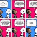 boomer-memes political text: Republican Party is racist. The Democrats opposed integration and Civil Rights for 100 years. Republican Party wag Founded in 1854 to abolish Traditionally and historically, the Democrats thrive on racism The Democrat Party founded the KKK and started Jim Crow laws. a racist.  political