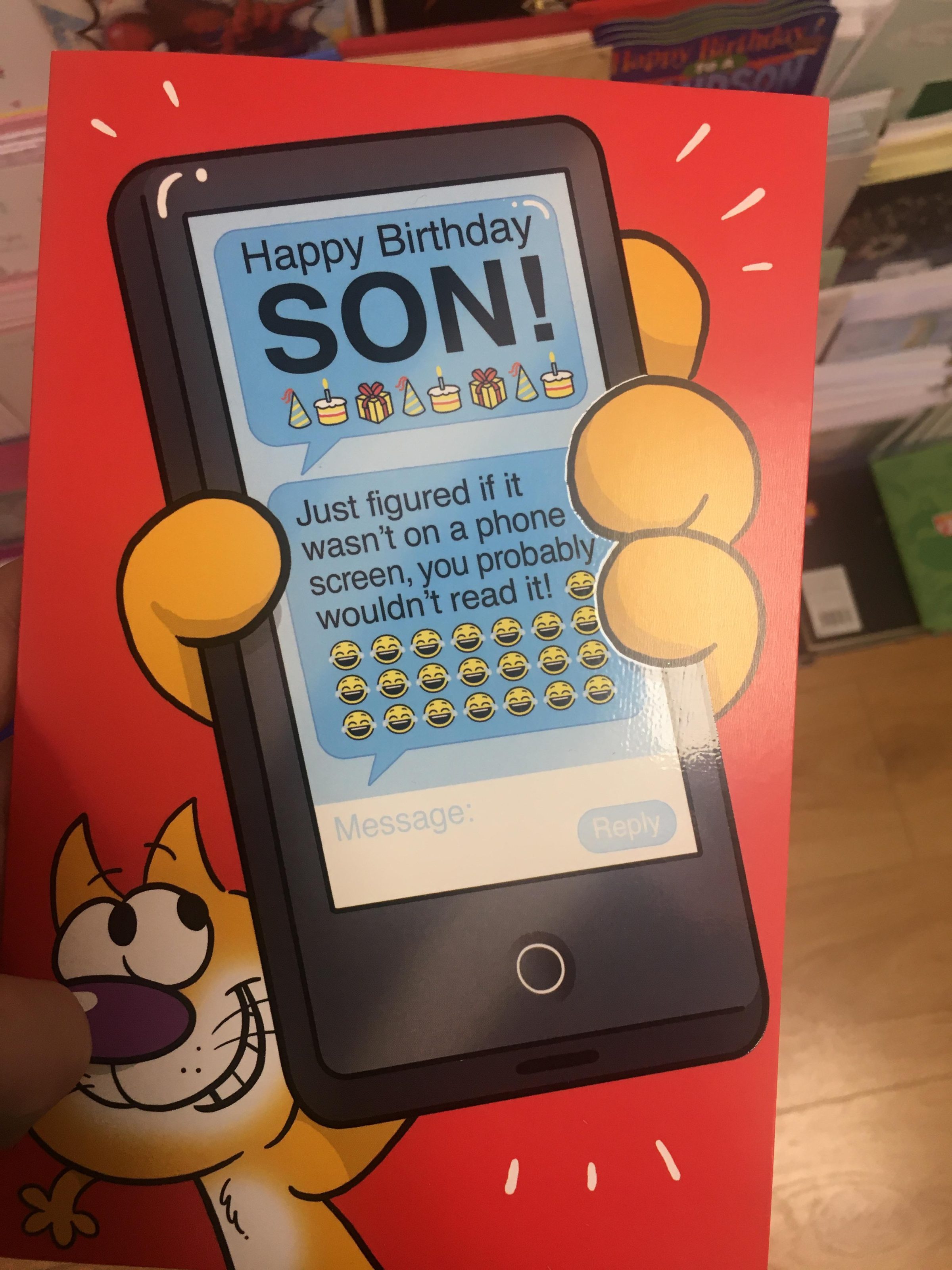 cringe boomer-memes cringe text: Happy Birthday SON! bétLéOBé Just figured if it wasn't on a phone screen, you probably wouldn't read it! e 