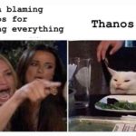 avengers-memes thanos text: Wanda blaming Thanos for losing everything Thanos  thanos