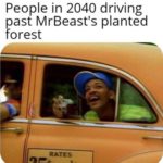 wholesome-memes cute text: People in 2040 driving past MrBeast
