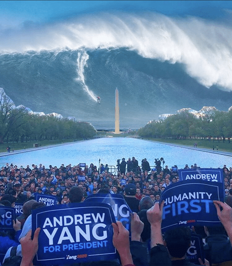 political yang-memes political text: ANDREW LJMANITY C 4FlRS ANDREW YANG FOR PRESIDENT 