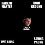 star-wars-memes prequel-memes text: RANK OF MASTER TWOARMS HIGH GROUND SAVING PADME  prequel-memes