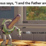 christian-memes christian text: When Jesus says, "l and the Father are one" hmm yes the God here is made out of God  christian
