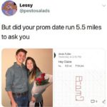 wholesome-memes cute text: Lessy @pestosalads But did your prom date run 5.5 miles to ask you Joran Fuller Yesterday at 2:16 PM Hey Claire 55mi 7:14 Imi  cute