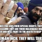 political-memes political text: SPECIAL RIGHTS, THEY WILL ARE THEIR INALIENABLE RIGHTS FOREVER AND TO KEEP THE". GIVE INCH, THEY WILL TAKE  political