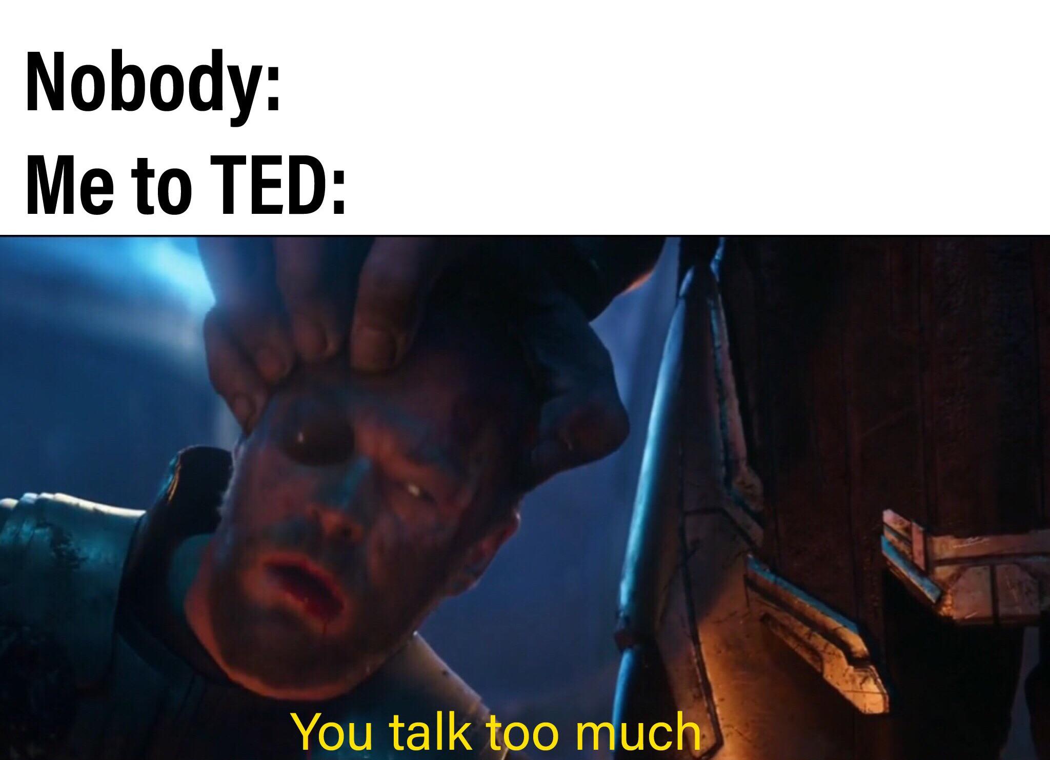 thanos avengers-memes thanos text: Nobody: Me to TED: You talk tpo uch 