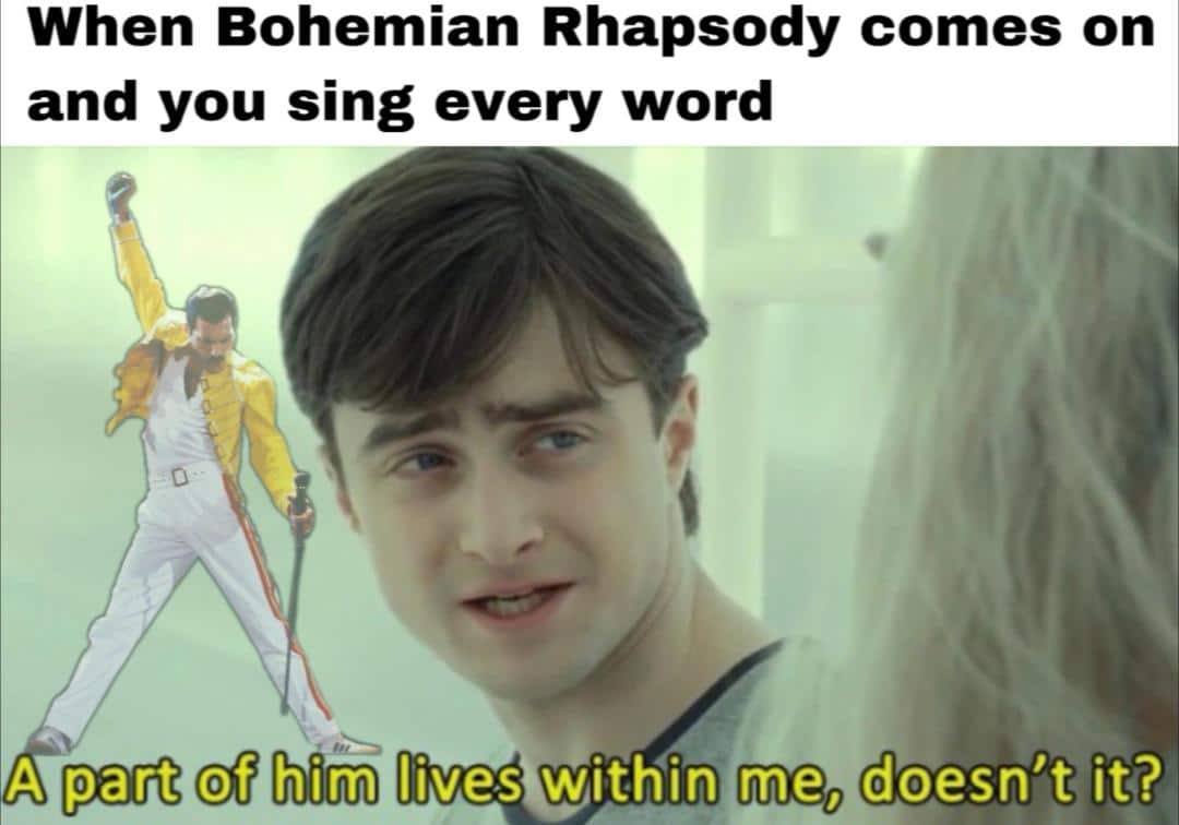 other other-memes other text: When Bohemian Rhapsody comes on and you sing every word A part of him lives within me, doesn't it? 