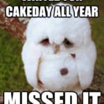 wholesome-memes cute text: WAITED FOR •CAKED" ALL YEAR MISSED IT  cute