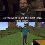 minecraft-memes minecraft text: Do you want to see the most illegal thing I own?  minecraft