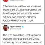 political-memes political text: Global Times @globaltimesnews "China will not interfere in the internal affairs of the US, and we trust that the American people will be able to sort out their own problems," China