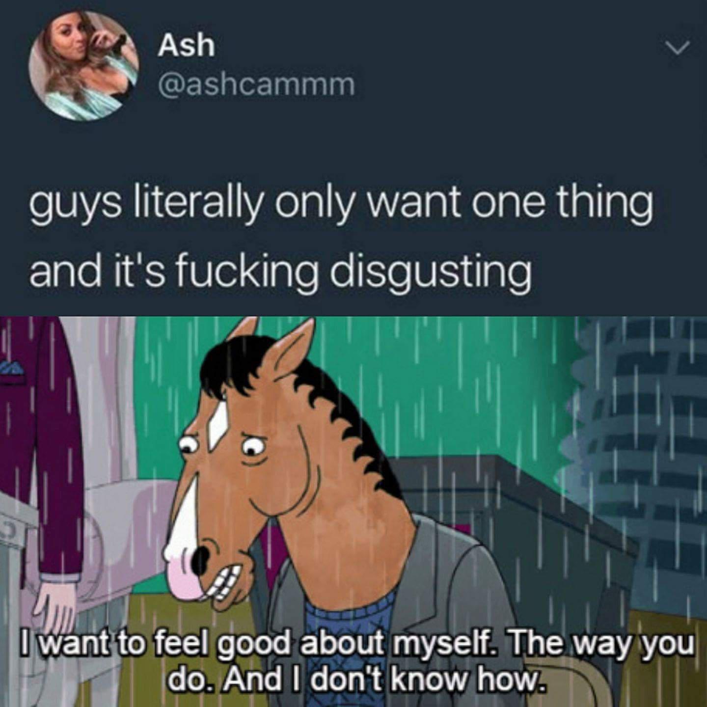 depression depression-memes depression text: Ash @ashcammm guys literally only want one thing and it's fucking disgusting bwa@to feel good about myself. The way you < Il IdooAnd I don't know how. 