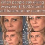 yang-memes political text: When people say giving everyone $1 000/month will bankrupt the country  political