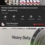 dank-memes cute text: TRYING EVERY SINGLE STARBUCKS HOLIDAY DRINK.. (disgusting) 1.1M views 52K 2.1K Share Download Add to SUBSCRIBE Tana Mongeau 3.5M subscribers Heavy Duty Whitest Whites  Dank Meme