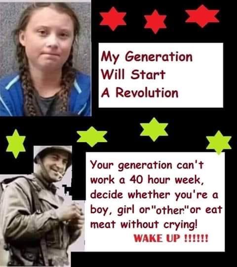 political political-memes political text: My Generation Will Start A Revolution Your generation can't work a 40 hour week, decide whether you're a boy, girl eat meat without crying! WAKE UP 
