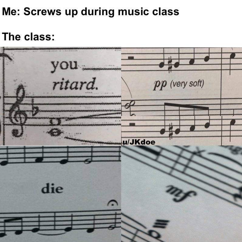 Dank Meme dank-memes cute text: Me: Screws up during music class The class: you ritard. die PP (very soft) IJKdoe 