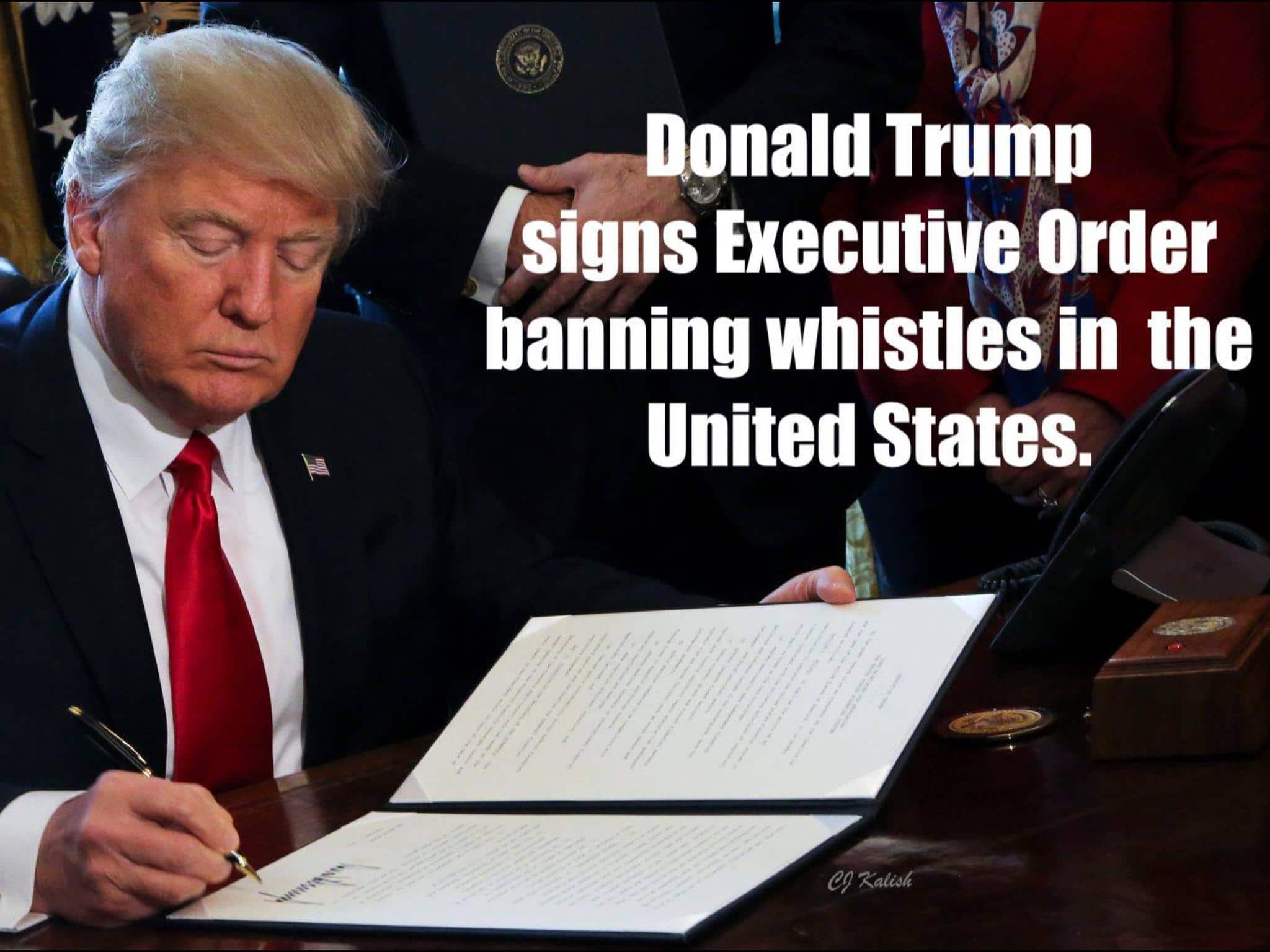 political political-memes political text: e-DonaId Trump signs Executiye Order ianning whistles in the United States. 