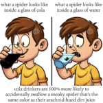 water-memes water text: what a spider looks like inside a glass of cola what a spider looks like inside a glass of water cola drinkers are 100% more likely to accidentally swallow a sneaky spider that