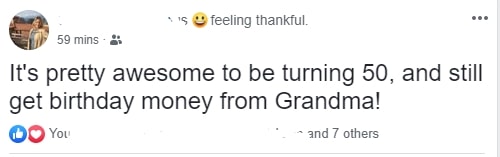 cute wholesome-memes cute text: 's Uteeling thankful. 59 mins It's pretty awesome to be turning 50, and still get birthday money from Grandma! - and 7 others 