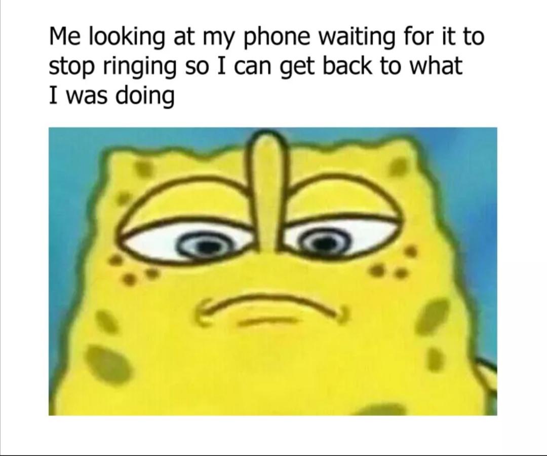 spongebob spongebob-memes spongebob text: Me looking at my phone waiting for it to stop ringing so I can get back to what I was doing 