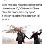wholesome-memes cute text: Lessy @pestosalads Blind man and his armless best friend planted over 10,000 trees in China "l am his hands, he is my eyes" if this isn