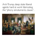 political-memes political text: Anti-Trump, deep state liberal agents hard at work fabricating the "phony emoluments clause  political