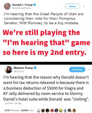 political political-memes political text: I'm hearing that the Great People of Utah are considering their vote for their pompous Senator. Mitt Rornney, to be a biq mistake. We're still playing the 