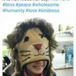 wholesome-memes cute text: Fellow Bro @MERNiK6 Went out for breakfast and this guy had a lion hat. My daughter said she liked the hat and he gave it to her. Made her day. #humans #bros #peace #wholesome #humanity #love #kindness  cute