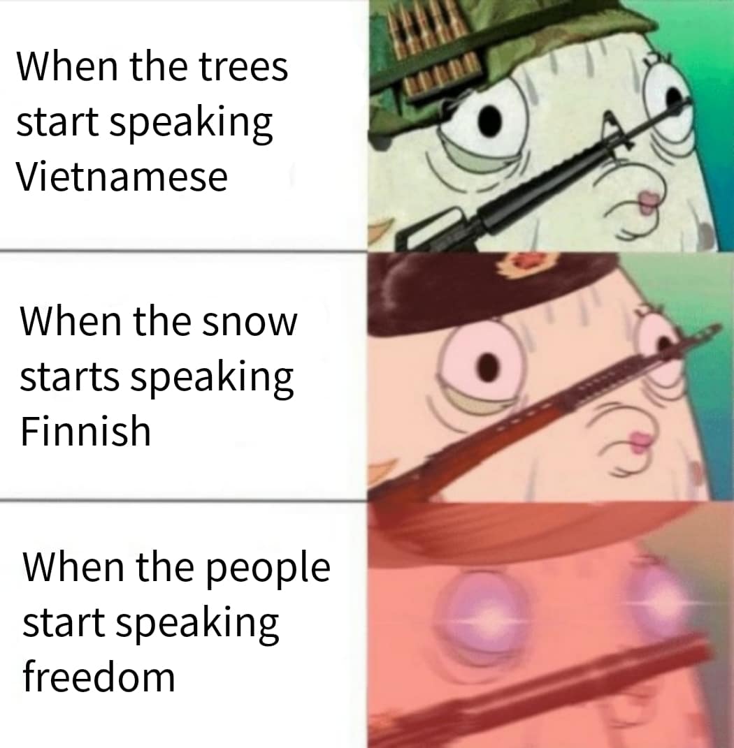 Dank Meme dank-memes cute text: When the trees start speaking Vietnamese When the snow sta rts speaki ng Finnish When the people start speaking freedom 