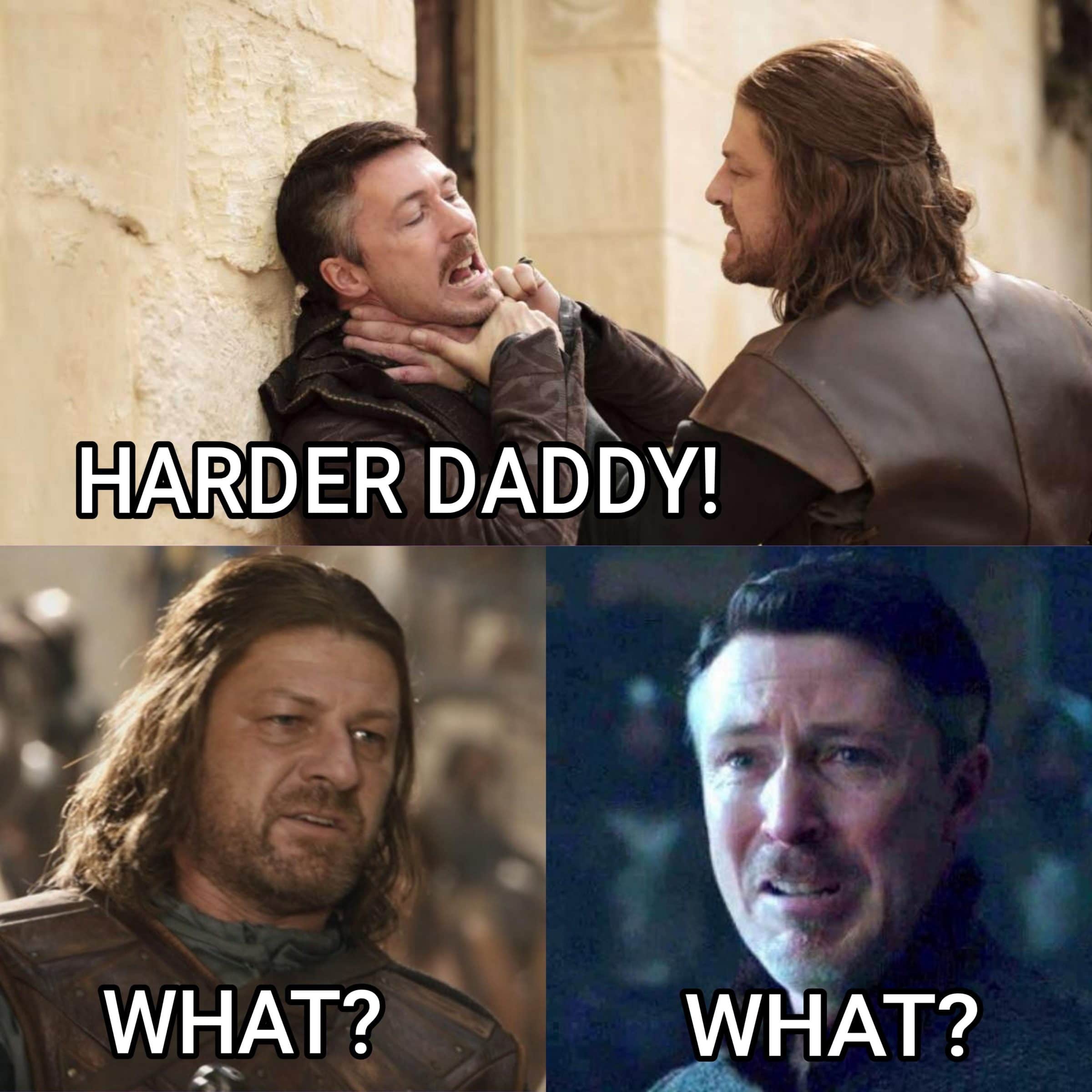 game-of-thrones game-of-thrones-memes game-of-thrones text: HARDER DADDY! WHAT? WHAT? 