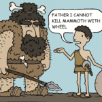 boomer-memes cringe text: FATHER 1 CANNOT KILL MAMMOTH WITH WHEEL  cringe