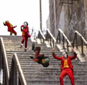 Joker going down stairs Happy meme template