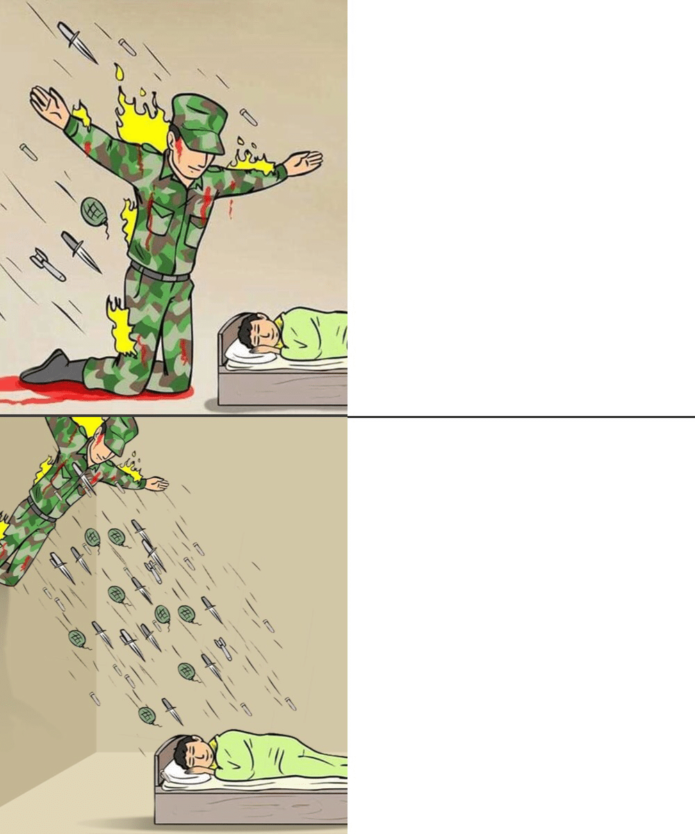 Meme Generator Twopanel showing soldier saving child vs. soldier