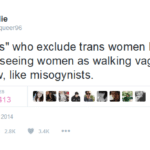 feminine-memes women text: Charlie @cutequeerg6 2• FOIIOW "feminists" who exclude trans women basically admit to seeing women as walking vaginas. you know, like misogynists. RETWEETS 2,770 3,413 5:16 AM - 26 Oct 2014 33 2.8K 3.4K  women