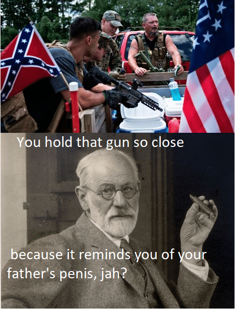 political political-memes political text: ou hold that gun so close because it reminds you of father's penis, jah? 