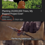 avengers-memes thanos text: 20roooToo 7•.23 4: Planting 20,000,000 Trees, My Bi est Project Ever! MrBeast days ago 0M views Perfectly balanced... As all thingy should be  thanos