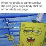 spongebob-memes spongebob text: When her profile is dumb cute but she ain