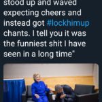 political-memes political text: "And then Barack he stood up and waved expecting cheers and instead got #lockhimup chants. I tell you it was the funniest shit I have seen in a long time"  political