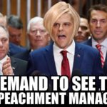 political-memes political text: I DEMAND TO SEE THE IMPEACHMENT MANAGER  political