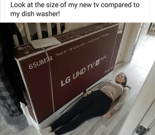 nsfw offensive-memes nsfw text: Look at the size of my new tv compared to my dish washer! 