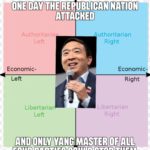 yang-memes political text: Authoritarian DAY THE REPUBLICAN NATIONJ ATTACKED Authoritarian Left Economic- Left Libertaria Left Authoritarian Right Economic- Right Libertarian AND ONLY YANG MASTER OF ALL  political