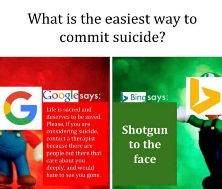 Dank Meme dank-memes cute text: What is the easiest way to commit suicide? oo e says: Life is sacred and deserves to be saved. Please, if you are considering suicide, contact a therapist because there are people out there that care about you deeply, and would hate to see you gone. says: Shotgun to the face 