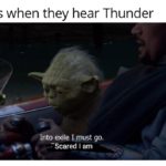 star-wars-memes sith text: Pets when they hear Thunder Into exile I must go. - Scared I am  sith