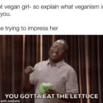 dank-memes cute text: Hot vegan girl- so explain what veganism is to you. *me trying to impress her YOU GOTTA•EATTHE LE T made with mematic CE  Dank Meme