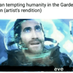 avengers-memes thanos text: Satan tempting humanity in the Garden of Eden (artist
