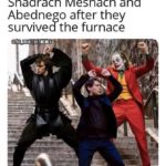 christian-memes christian text: Shadrach Meshach and Abednego after they survived the furnace OF MEMES  christian