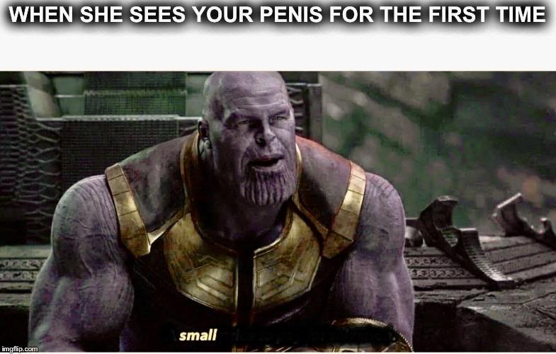 thanos avengers-memes thanos text: WHEN SHE SEES YOUR PENIS FOR THE FIRST_TIME small 