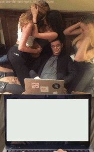 Girls making out while kid uses laptop Ignoring meme template